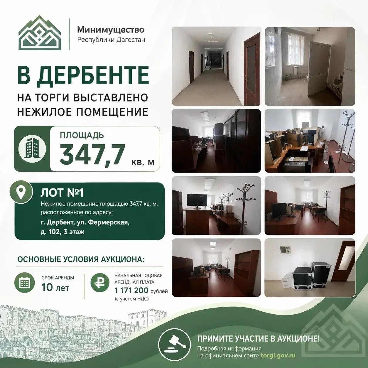 В Дербенте на торги выставлено нежилое помещение площадью 347,7 кв.м