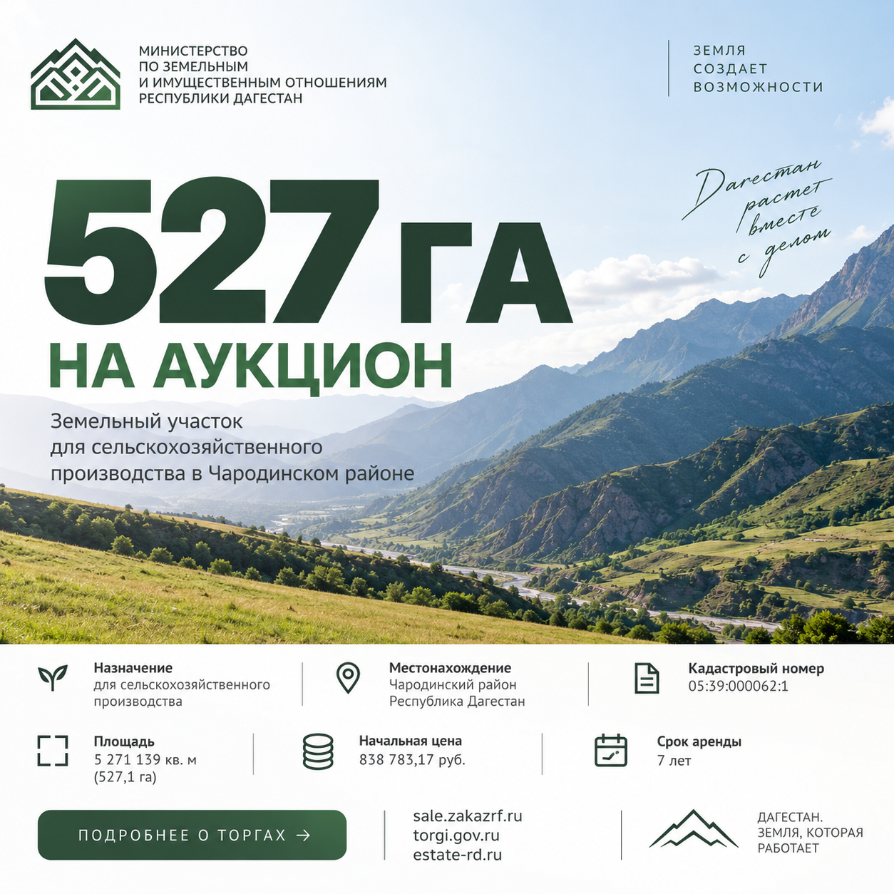 527 гектаров для сельхозпроизводства: Минимущество Дагестана объявляет аукцион